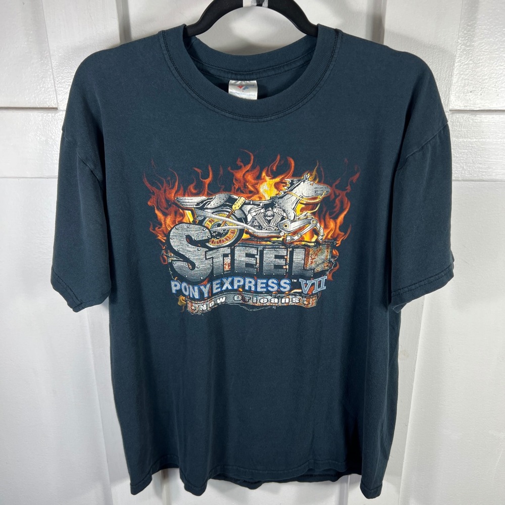 Vintage Steel Pony Express VII 2004 New Orleans Motorcycle Rally T-Shirt Large